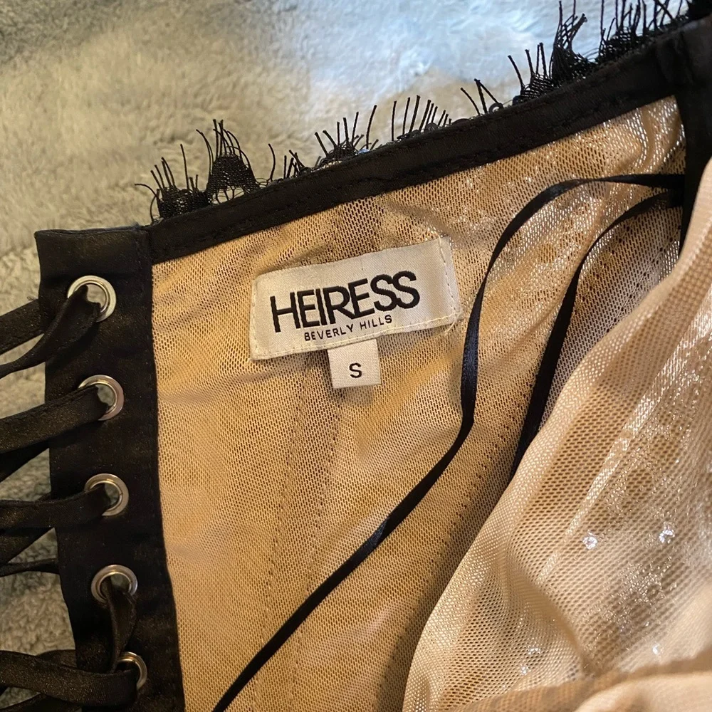 Heiress Black Sequin Corset Draped Mini Dress size small - Picture 7 of 10